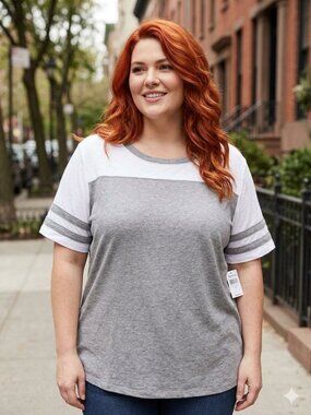 Torrid NWT Super Soft Heather Grey Colorblock Varsity Tee - 2
